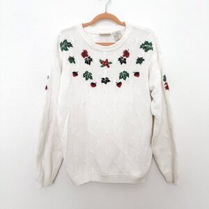 VTG Northern Reflections Womens‎ Sweater Size L White Holiday Embroidered 90s